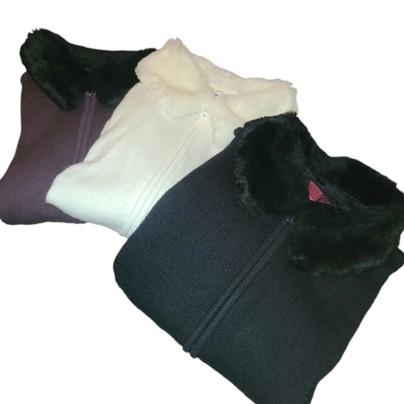 Faux Fur Removable Collared Zip up Sweater xl - Picture 7 of 8